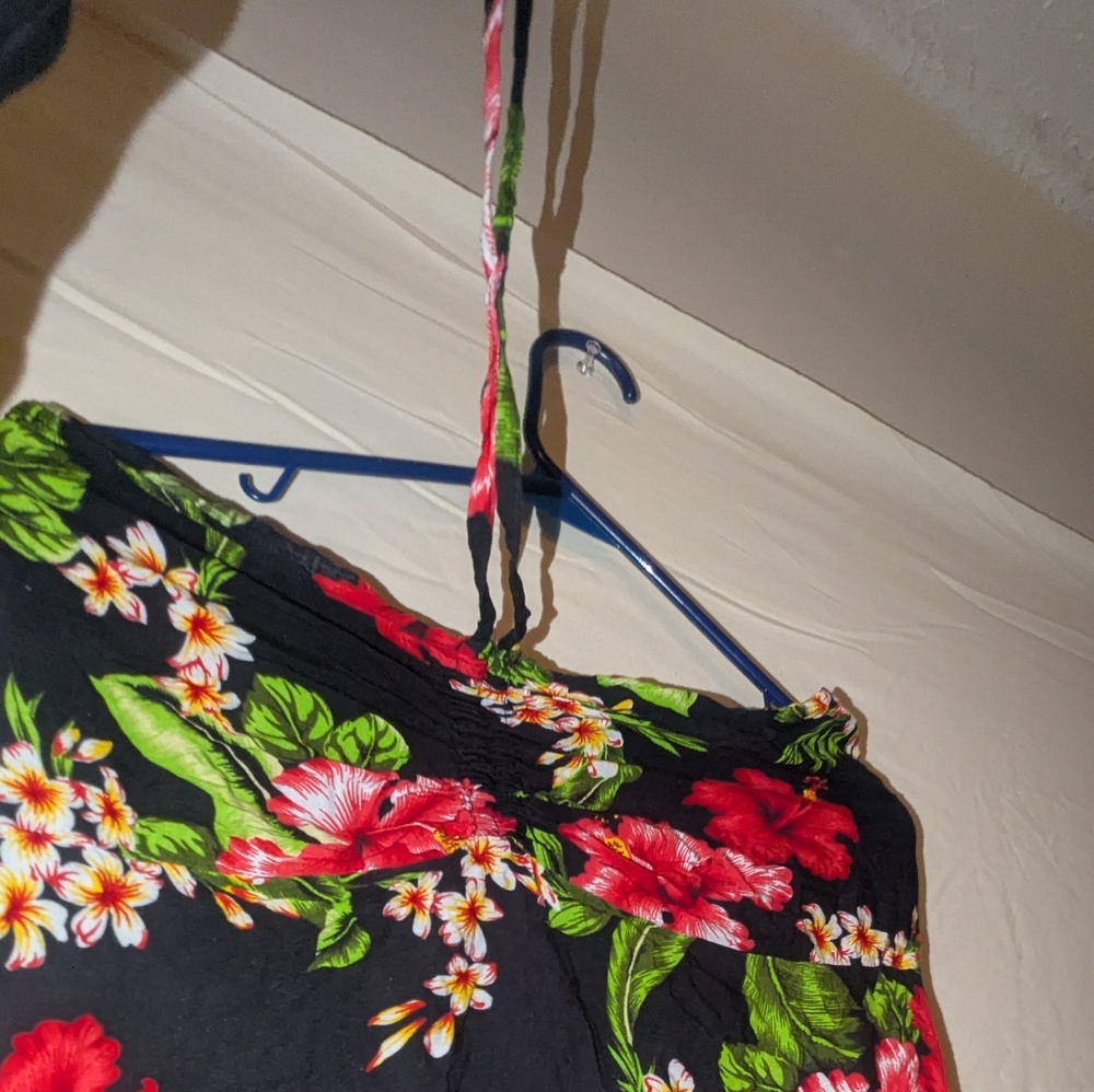 Floral Print Dress with Red and Green Accents